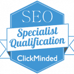 Badge for SEO Specialist Qualification from ClickMinded course.