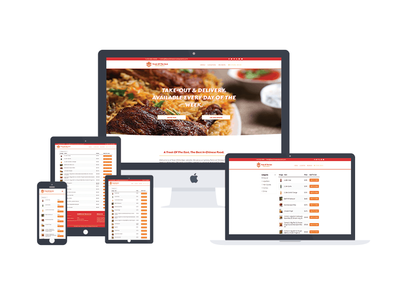 Portfolio image of a sample restaurant website on different devices.
